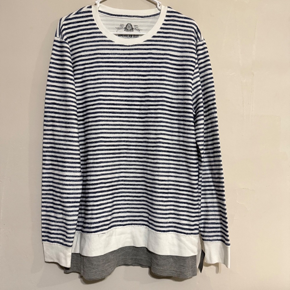 NWT American Rag Long Striped Crew Neck‎ Pullover Top Women M Deadstock Coastal